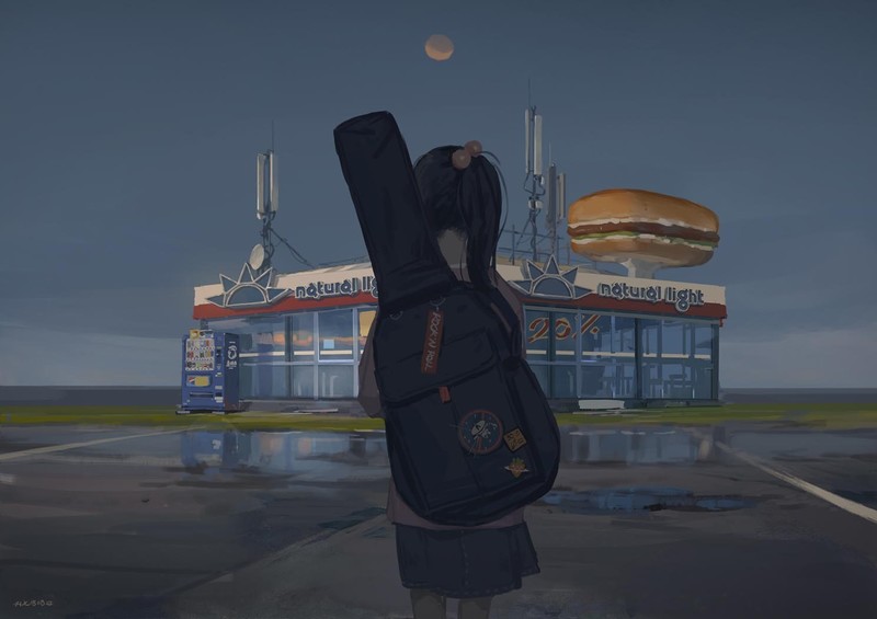 anime, anime girls, original characters, guitar, dark hair