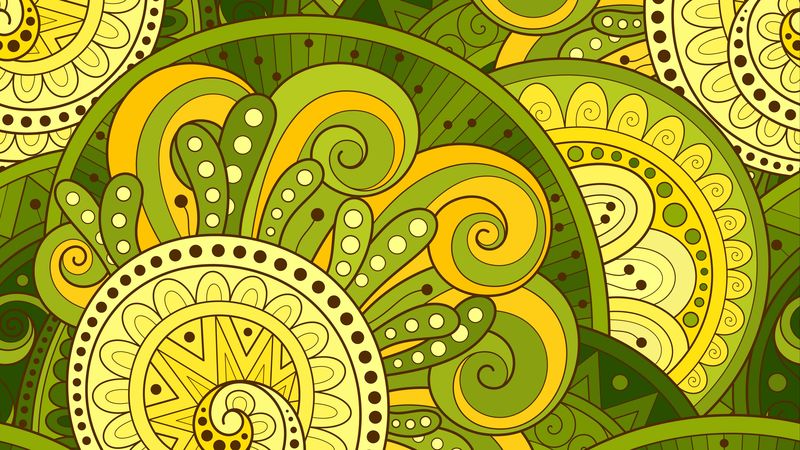 doodles, patterns, ornament, vector, flowers, green, 4k
