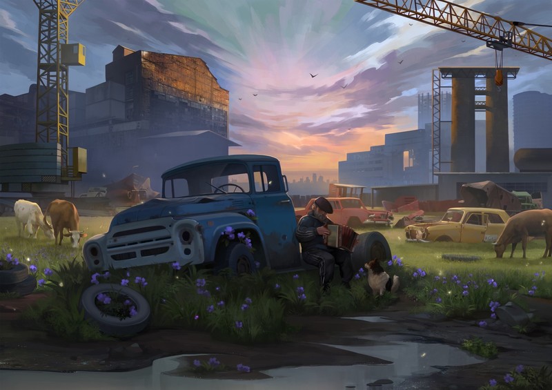 car, vehicle, artwork, cranes (machine)