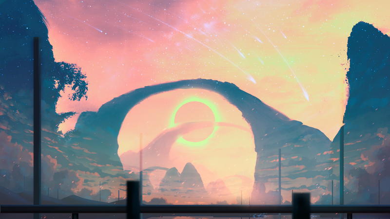 landscape, space, stars, mountain chain, Kimi no Na Wa, artwork, sky