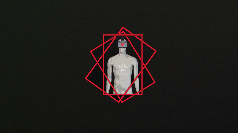 Mannequin, geometric figures, geometry, red, black, simple background, virtual reality, Virtual Reality Headset, love
