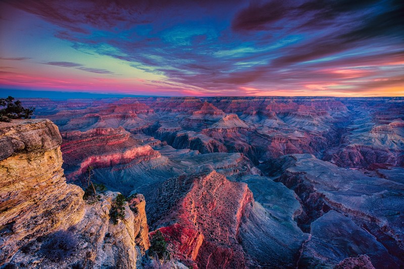 nature, landscape, Grand Canyon, valley, rock, mountains, USA, sunset, clouds, horizon, HDR