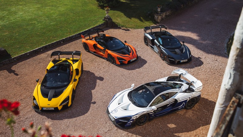 car, sports car, McLaren, supercars, lawns, UK, McLaren Senna, grass, high angle