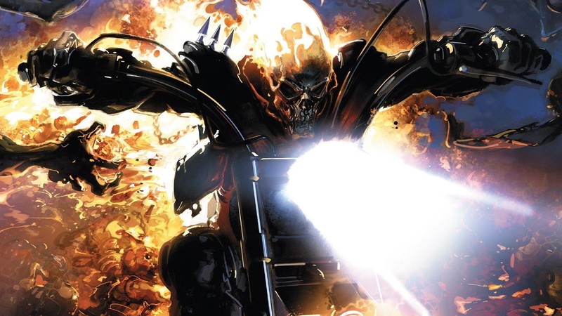 comics, comic art, Marvel Comics, Ghost Rider, fire, motorcycle, Driver, skull