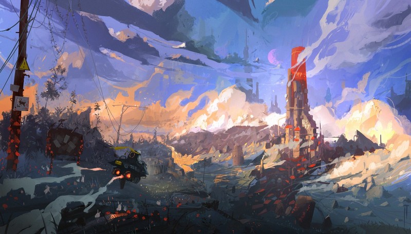 artwork, sky, vehicle, futuristic