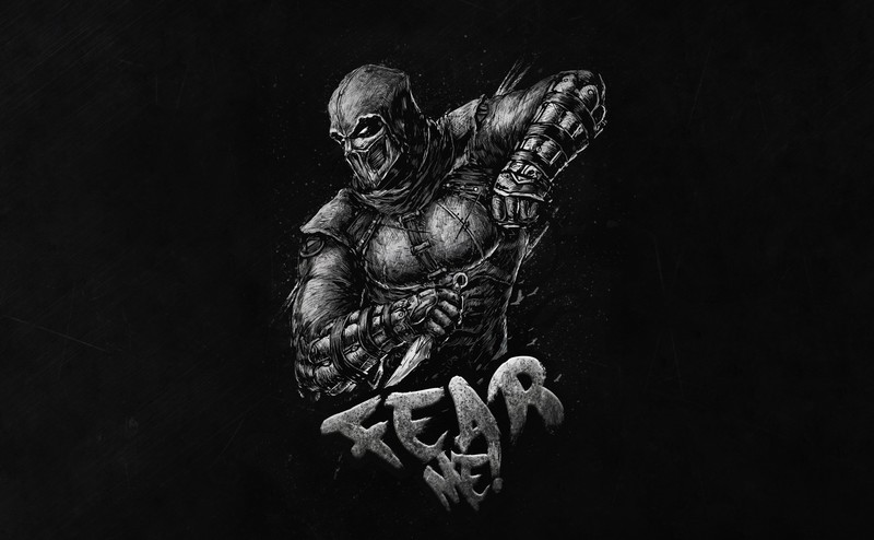 Video Game Warriors, monochrome, simple background, video games, Mortal Kombat, Noob Saibot