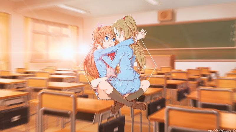 anime girls, anime, picture-in-picture, school uniform, yuri