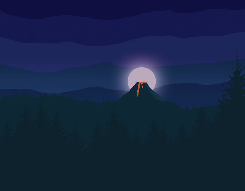 volcano, night, moonlight, Firewatch, landscape, lava