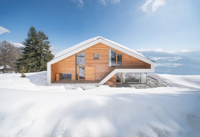 modern, house, cabin, landscape, mountains, snow, winter, snowy mountain, architecture, Switzerland