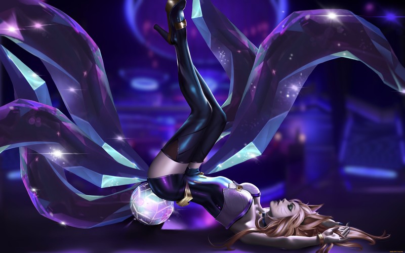 PC gaming, legs up, League of Legends, fantasy girl, closed eyes, legs, Ahri (League of Legends), K/DA