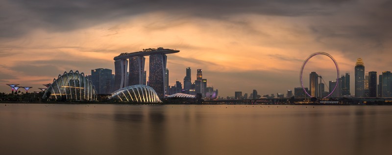 Singapore, landscape, building, cityscape, wide angle, city, urban, sea, water, Marina Bay