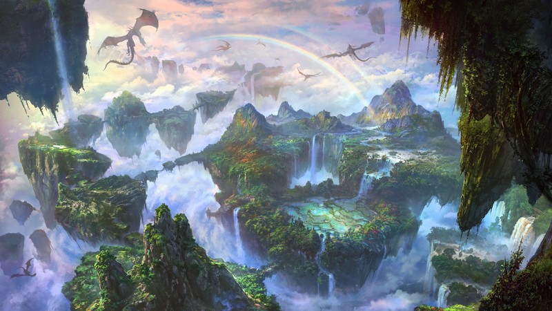 dragon, landscape, fantasy art, fantasy city
