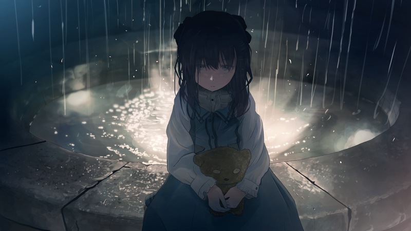 anime, anime girls, original characters, night, rain