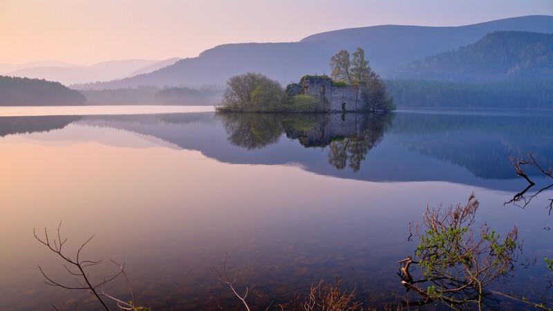 landscape, water, ruin, nature, reflection, lake