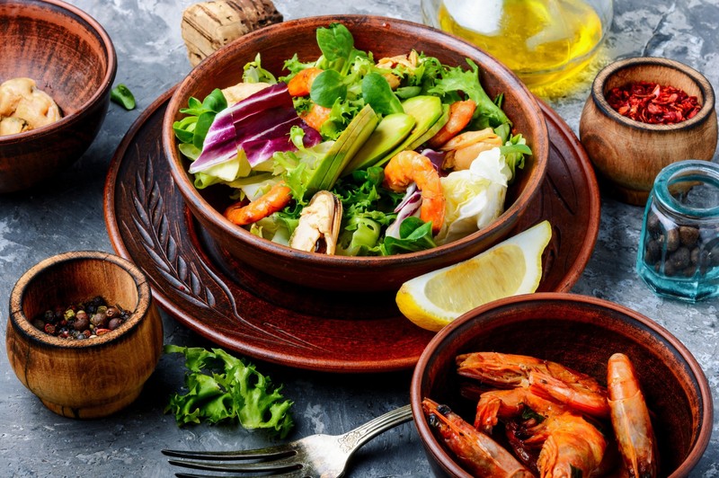 food, Sea food, vegetables, salad
