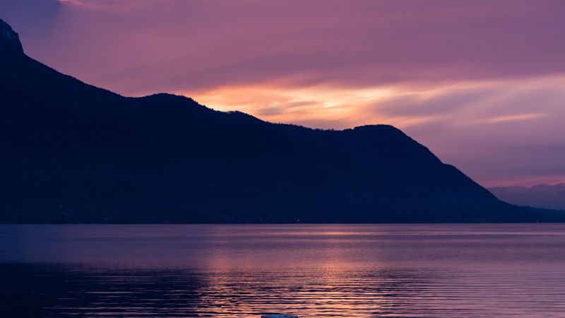 mountains, lake, sunset, switzerland, 4k
