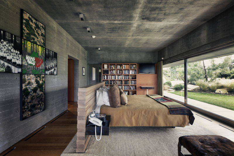 modern, interior, interior design, room, bedroom, window, bed, concrete