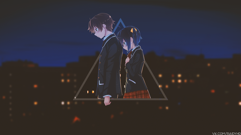anime girls, anime, picture-in-picture, Takanashi Rikka, Togashi Yuta, Chunibyo demo Koi ga Shitai!