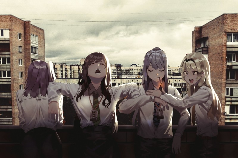 anime, city, 2D, Girls Frontline, m4a1 (girls frontline), ump45 (Girls Frontline), office uniform, anime_irl