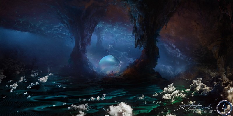 photo manipulation, artwork, digital, digital art, photomontage, cave, landscape, nature, storm, balls, desert