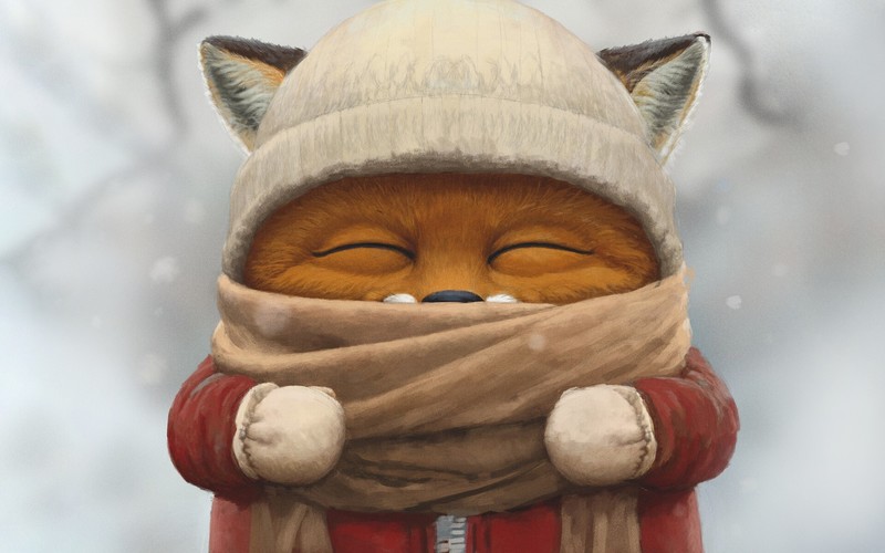 fantasy art, fox, winter, hat, animals, artwork
