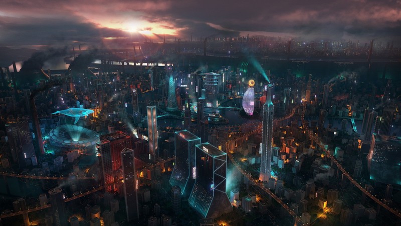 digital art, night, cityscape, futuristic, futuristic city, city