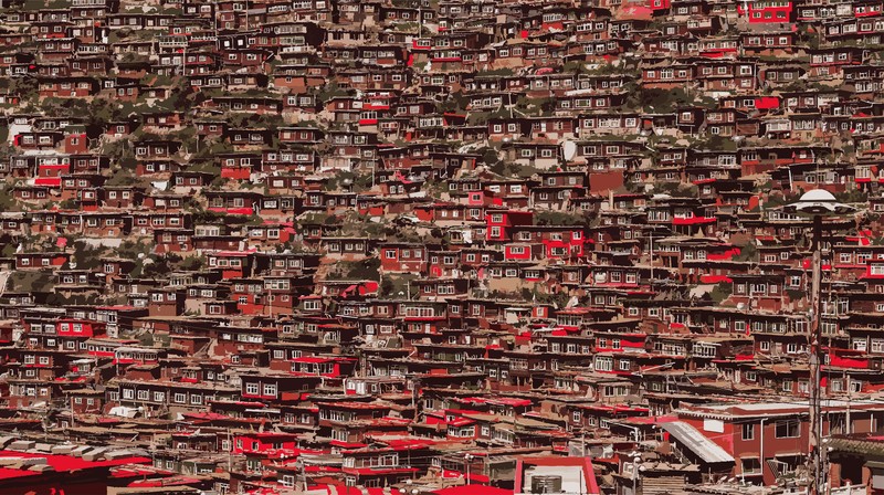 house, red, artwork, China, town, Asia, Sichuan, Vector trace
