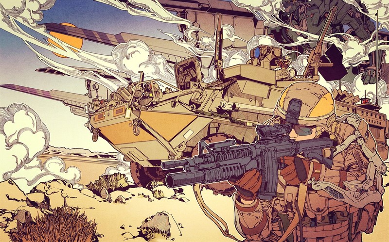 artwork, military, weapon, soldier, vehicle