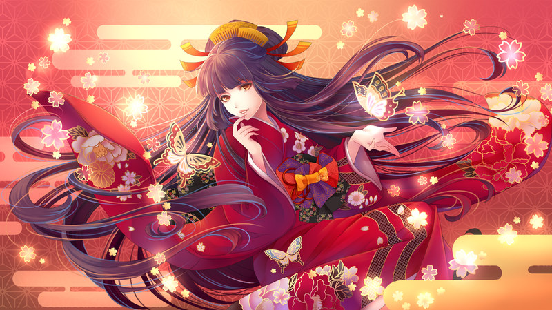 anime, kimono, long hair, anime girls
