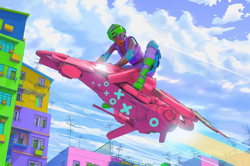 futuristic, artwork, vehicle, colorful