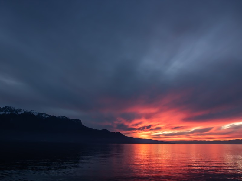Switzerland, landscape, nature, Lake Geneva, Swiss Alps, sunset