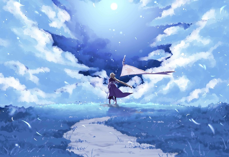 anime, manga, Fate/Grand Order, Fate Series, anime girls, fantasy art, painting, drawing, Ruler (Fate/Grand Order), anime sky, landscape, clouds, artwork