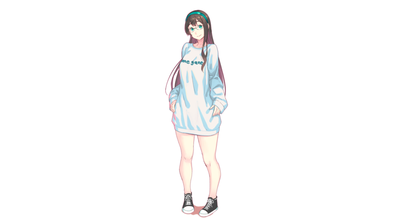 Ooyodo (KanColle), Kantai Collection, anime girls, women, long hair, headband, looking at viewer, women with glasses, smiling, sweatshirts, Converse, casual, minimalism, artwork, fan art, drawing, digital art, 2D, illustration, white background, simple background, standing