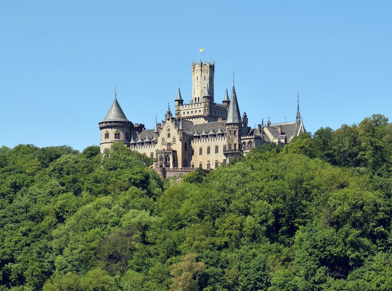 castle, landscape, building, trees