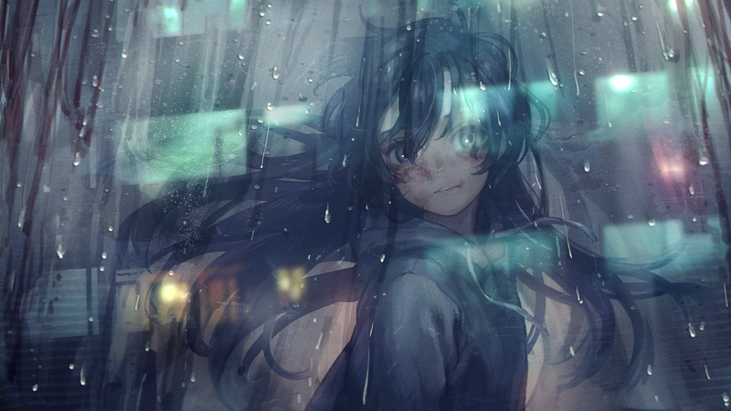 water drops, rain, wind, reflection, window, dirty, messy hair, sweatshirts