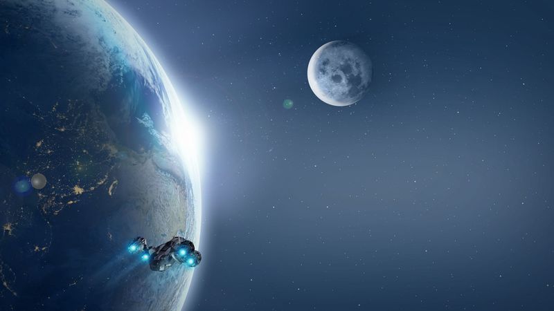 planet, spaceship, lights, cosmos, universe, 4k