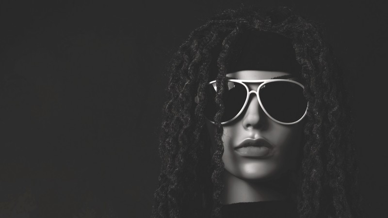 Mannequin, glasses, sunglasses, dreadlocks, monochrome, women