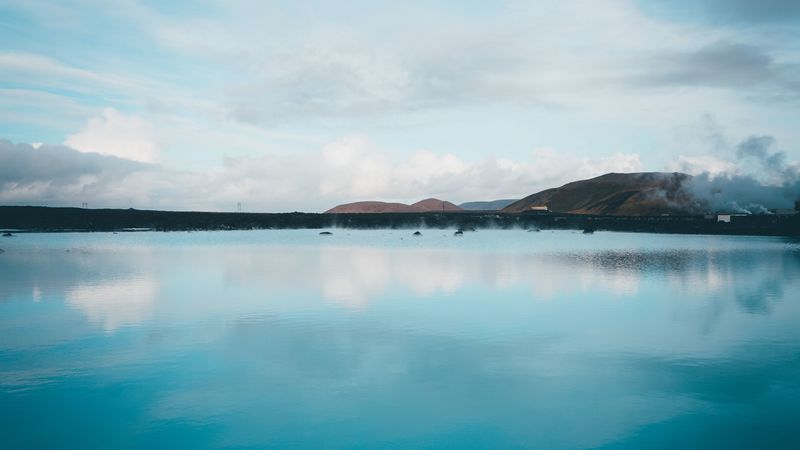 lake, hills, iceland, blue, sky, reflection, 4k