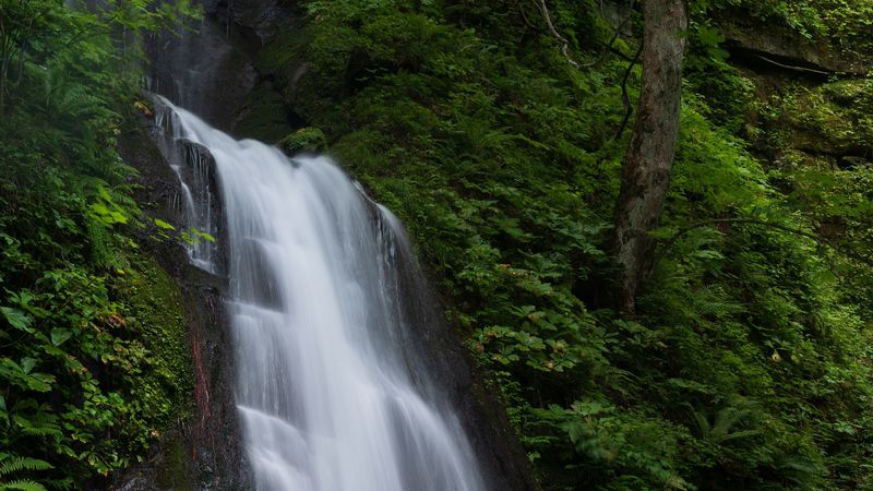waterfall, spray, stream, rock, 4k