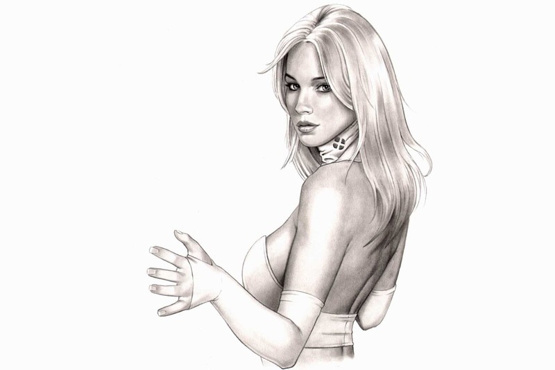 simple background, white background, drawing, women, artwork, long hair, Emma Frost