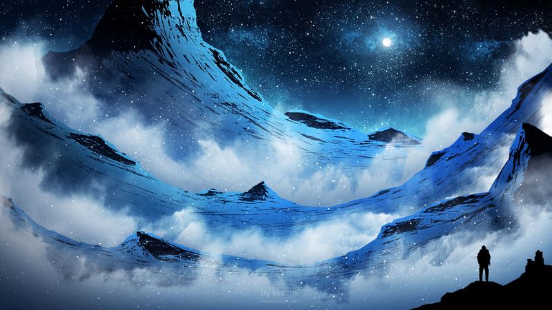 mountains, night, silhouette, moon, moonlight, 4k
