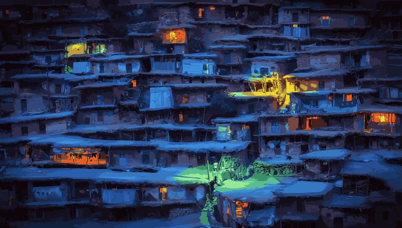 vector, house, village, Iran, lights