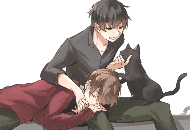 Yaoi, anime, anime boys, cats, black hair, brunette, sleeping, Male