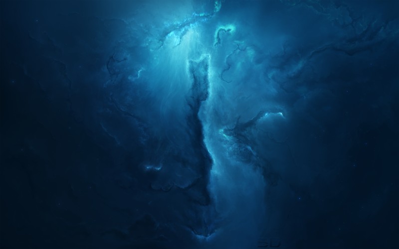 space, space art, digital art, Starkiteckt, blue, cyan