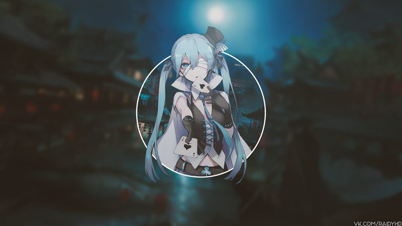 anime girls, picture-in-picture, Hatsune Miku, anime, blue hair, playing cards, blue eyes, tie