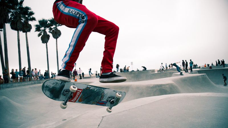skate, skater, jump, trick, skate park, venice, los angeles, trendy, 4k