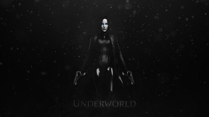 Underworld, selective coloring, Kate Beckinsale, movies, simple background, blue eyes, latex, frontal view