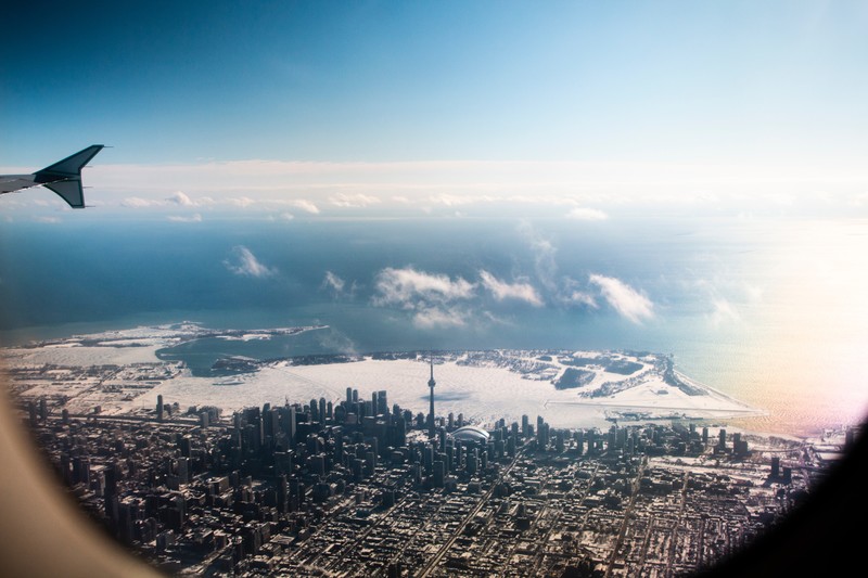 city, airplane, sky, clouds, landscape, Toronto, aerial view