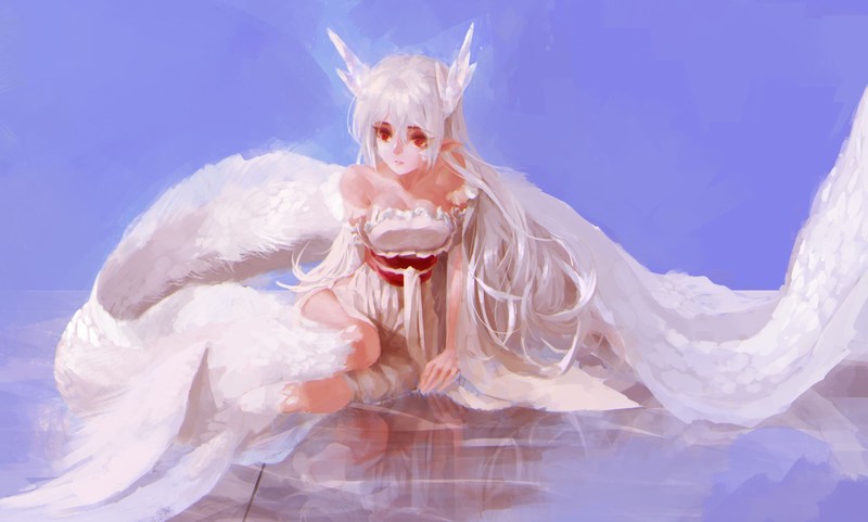 anime, anime girls, white hair, red eyes