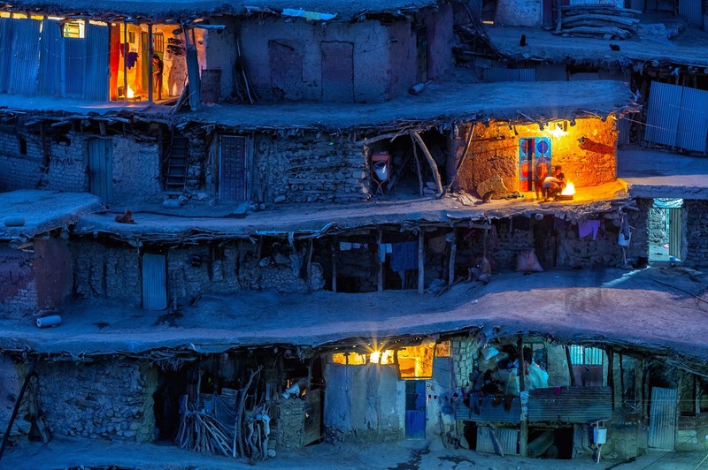 fireplace, people, lights, Iran, village